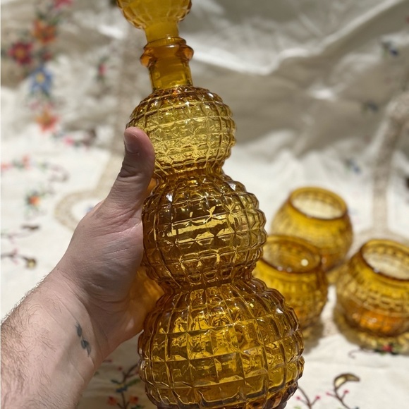 Vintage Amber Glass Decanter Set - Picture 8 of 14